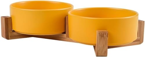 AOPIPIペット用の食器 陶器 天然竹製スタンド付き 脚付 ペット フードボウル 餌入れ ペットボウル ペット用品 犬 餌入れ 滑り止め 犬 水飲み器 取り外し可能 食べやすい 猫 水飲み皿 犬 水飲み皿 ネコ用品 手入れ簡単 安定感 (L,イエロー)