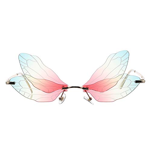 VALICLUD Fashion Sunglasses for Women Dragonfly Wing Sunglasses Rimless Irregular Glasses Shades