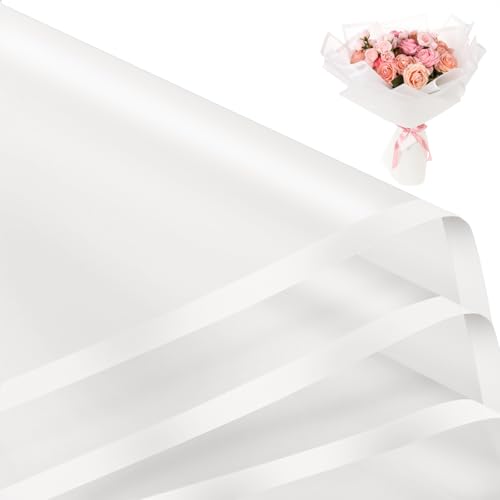 woric 25 Sheets White Flower Bouquet Wrapping Paper Waterproof Floral Wrapping Paper Florist Supplies for Party Graduation Gifts Wrapping Birthday DIY Crafts