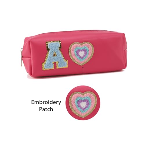 Image of AICA Personalized Embroidered Alphabet & Patch - Pencil Pouch (DarkPink) | Pencil Box Pouch for Kids Girls Boys | Gift for Kids Girl Boy |Birthday Return Gift