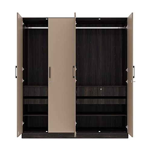 Image of Wakefit Wardrobe | 1 Year Warranty | Engineered Wood Almirah, Cupboard for Clothes Storage | 4 Door, 4 Shelves, 2 Drawers, 2 Trays, 2 Hanging Space | Cashmere Plus - Wyoming Maple-Frappe