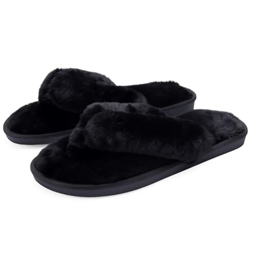 Knuffis Chinelos de pele de pelúcia para mulher, chinelos com felpa para mulher, Preto, 36/37 UE