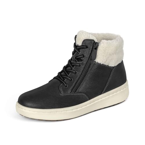 Orthofeet Women's Orthopedic Faux Fur Elin Boots for Foot Pain Relief - Black, Size 9