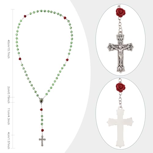 Our Lady of Guadalupe Rosary Beads Catholic for Women,Green Crystal Rosary with Red Rose,Virgin Mary Necklace Catholic Gifts Women,Rosarios Catolicos Para Muje2
