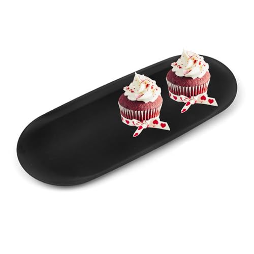 Rixotix Vassoio nero decorativo, 30 x 12 cm, piatto da portata in acciaio inox, nero, per cosmetici, gioielli, candele, dessert (1 pezzo)