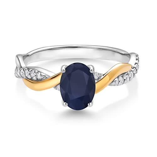 Gem Stone King 10K Yellow Gold & 925 Sterling Silver 7X5MM Oval Gemstone Birthstone & White Lab Grown Diamond Twisted Interwoven Ring | Wedding Engagement Anniversary Promise Ring For Women2