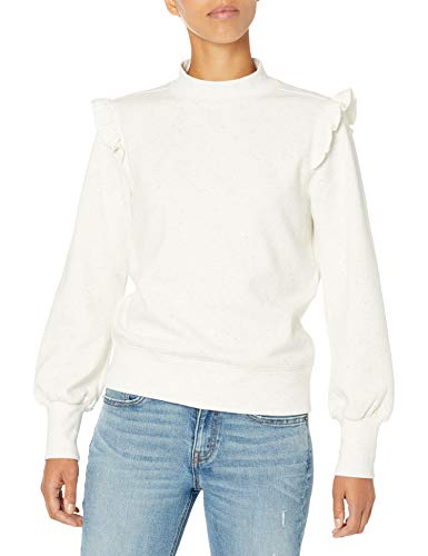 Amazon Brand - Goodthreads Women's Heritage Fleece Long Sleeve Ruffle Shoulder Sweatshirt, Natural/Multi Nep, X-Large