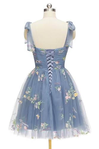 Short Homecoming Dresses for Teens Flower Embroidery Tulle Spaghetti Strap Knee Length Daisy Floral Prom Dresses2