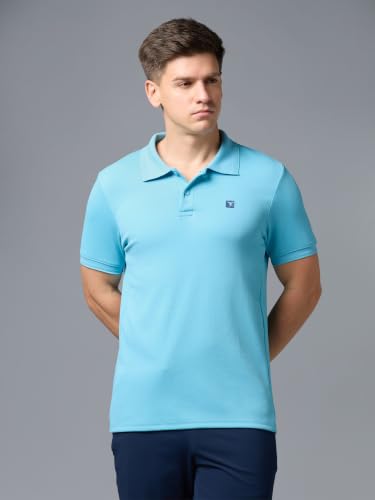 Image of TECHNOSPORT Men's Regular Fit Half Sleeve Polo T-Shirt with Collar, ELASTO Plus Quick Dry Moisture Wicking Polo Tee for Gym Sports Golf and Casual Wear