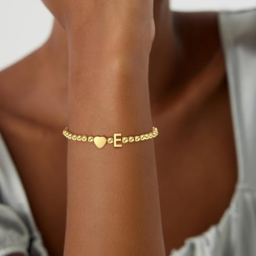 Gold Initial Bracelets for Women Girls - 18K Gold Plated A-Z Heart Initial Bracelet Dainty Beaded Bracelet Gold Bracelets for Women Teen Girl Gifts Trendy Stuff4