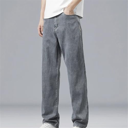 Men's Summer Ultra-Thin Denim Jeans Loose Straight Fit Soft Drape Elastic Waist Casual Long Pants4