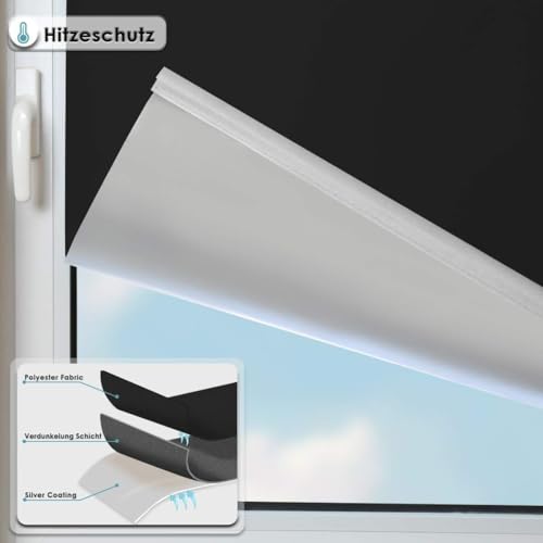 Magiea Verdunklungsrollo ohne & mit Bohren Klemmfix, Schwarz B95 x H200 cm (Stoffbreite 95cm) Klemmrollo Thermorollo Innenrollo für Sonnen-und Sichtschutz Rollos für Fenster & Tür