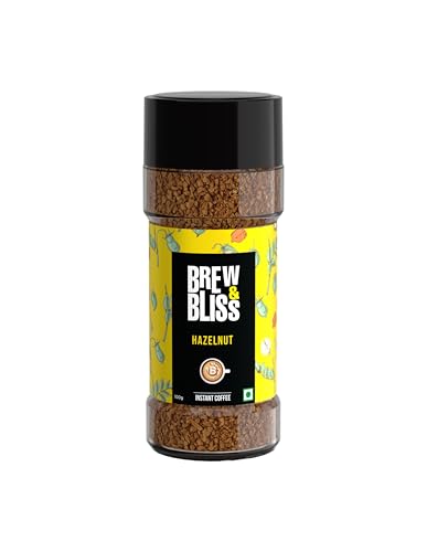 Image of Brew and Bliss Hazelnut Coffee | 100 Gram | Flavored Instant Coffee | 100% Authentic Coffee Powder For Hot & Cold Coffee | Serves Cafe Style Coffee Upto 50 Cups|Bottle