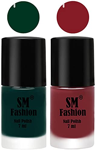 Image of Long Lasting Nail Polish | Nail Paint Combo 7 ml Each) - Set of 2 Dark Green-Plum