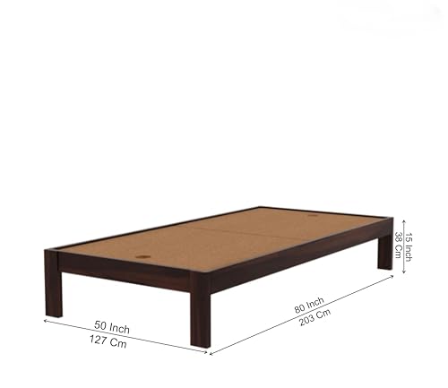 Image of SUNCOM Solid Sheesham Wood Single Bed Without Storage - Single Cot Wooden Palang - Space Saving Single Size Bed for Bedroom (Walnut Finish) Mattress Size: 78x48 Inch