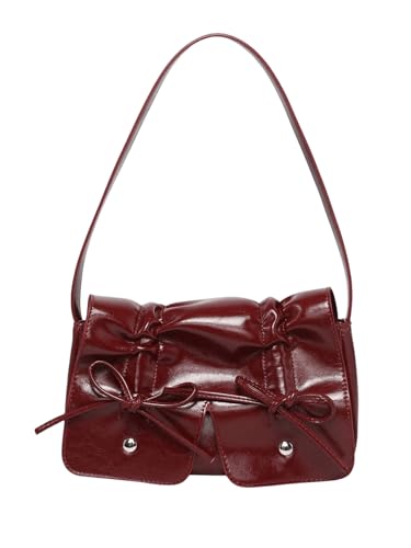 SHENHE Women's PU Leather Shoulder Bag Coquette Bow Purse Y2k Small Flap Purse Handbag