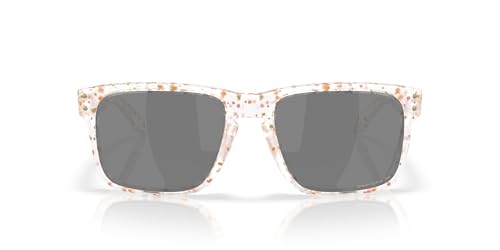 Oakley Men's OO9244 Holbrook Low Bridge Fit Rectangular Sunglasses, Matte Clear Terrazo/Prizm Black Polarized, 56 mm