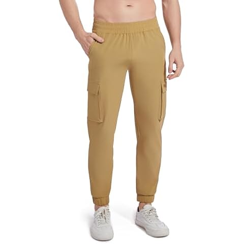 AbleTree 27" Cargo Joggers for Short Men Athletic Hiking Pants Casual Lightweight Sweatpants with Pockets Khaki Cover