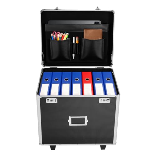 Amtarnctia Locking Mobile Business Case File Organizer, Fireproof Document Box with Lock, Handle and Lids, Portable Office File Storage for Hanging Letter, Legal Size Folder, Certificate