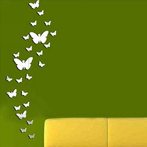 Butterfly Mirror Wall Stickers, 36pcs Acrylic 3D Wall Art Stickers Silver Mirror Stickers for Living Room Bedroom Office