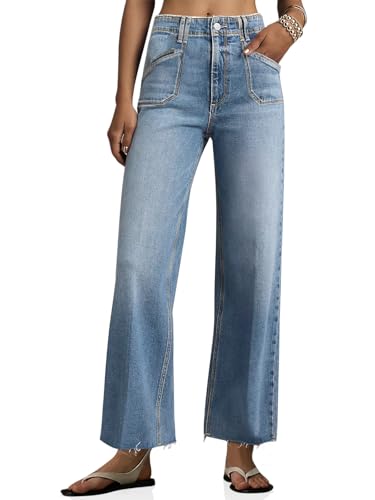Cicy Bell Womens High Waisted Cropped Jeans Trendy Stretchy Baggy