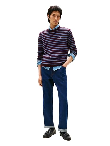 Tommy Hilfiger Herren Cotton Solid Crewneck Sweater Lightweight, Available in Big & Tall Pullover, Deep Burgundy/Petrol Blue Heather… – Ansicht 3