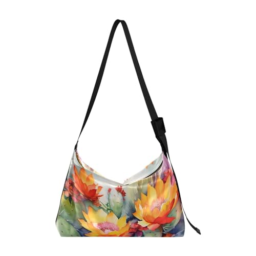 Shoulder Bag for Women-Watercolor Cactus Print, Large Capacity Leather Crossbody Purse Handbags Zipper Closure with Fabric Strap4