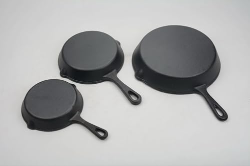 Pre-Seasoned Cast Iron Skillet Collection, 3-Piece Frying Pan Set with Handles, 20cm, 25cm, 30cm Cookware for Home Kitchen