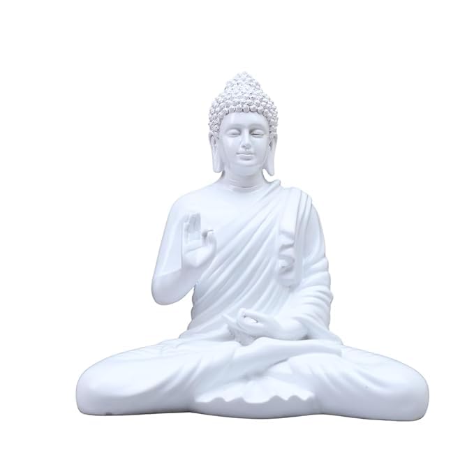 Image of Elegant White Buddha Idol Peaceful Meditating Statue for Home & Office Decor