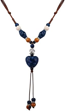 MINACHI Boho Hippie Colorful Ceramic Blue Heart Bead Strand Necklace for Women Bohemian Jewelry Gift