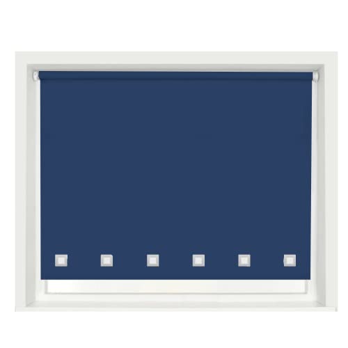 Funky Gadgets Square Eyelet Light Filtering Roller Blinds -Window Shades Easy Fit Polyester Fabric Daylight Trimmable Roller Blind- Child Safe Metal Tube with Fittings (W90 x L165cm, Blue)