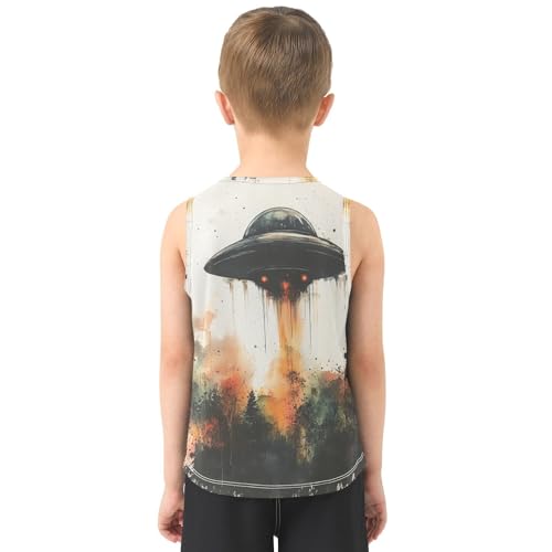 Boys Tank Top Shirts UFO Alien Watercolor Sleeveless T-Shirts Crew Neck for Kids Clothing Children3