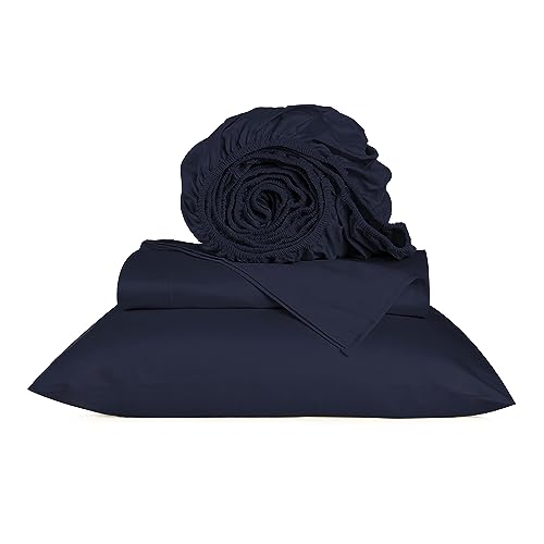 URBANHUT 800 Thread Count Twin Size Egyptian Cotton Sheets Set, 4 Pc Bed Sheet Sets for Twin Size Bedding, Luxury Hotel Sheets Sateen Finish Fits 16" Deep Pocket - Navy Blue