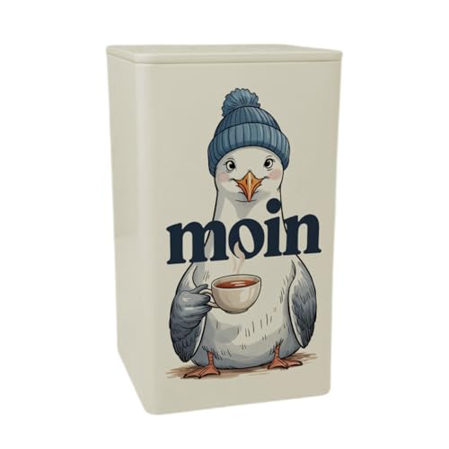 speecheese Möwe trinkt Friesentee TeeDose 900ml - MOIN Lustige Aufbewahrung für Nordsee-Fans Ostergeschenk-Dose 900ml