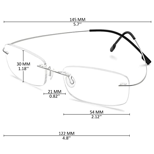 KOOSUFA Rimless Alloy Reading Glasses - Hingeless Lightweight Readers for Men and Women Silver +2.0, 1x Silver - Image 2