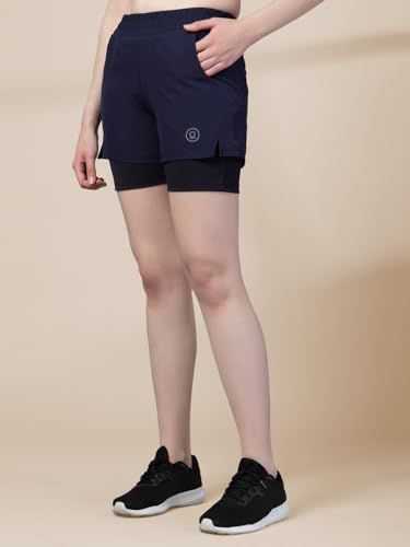 Image of CHKOKKO Gym Shorts for Women Workout Sports Running Quick Dry Fit Double Layer Inner Compression with Pockets Breathable Lightweight Wear Navy 5XL
