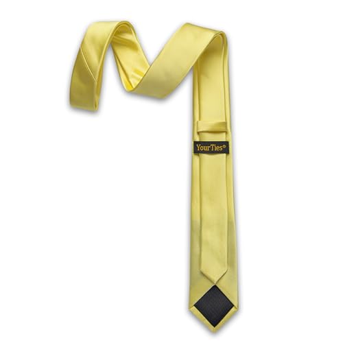 Image of YourTies Skinny Ties for Men Satin 2.4 inch Slim Necktie with Pocket Square Tie Clip Set Solid Color Wedding Party Business