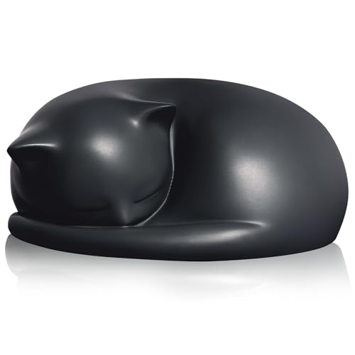 FUFYUKEY Cat Urn Black Resin Sleeping Kitty Memorial 8kg