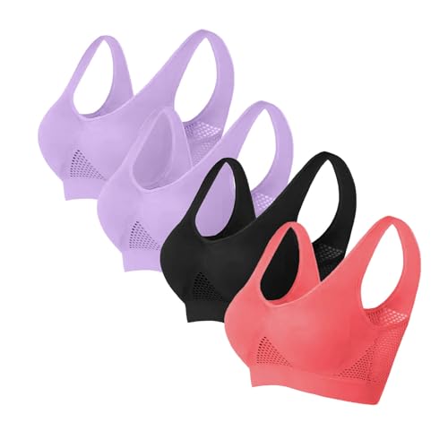 Keepink Bras for Women Multipack 4 Packs Sports Bras Women High Impact Ladies Bras Non Wired Full Support Everyday Bras for Women Plus Size Yoga Sports Bras UK S-6XL Clearance