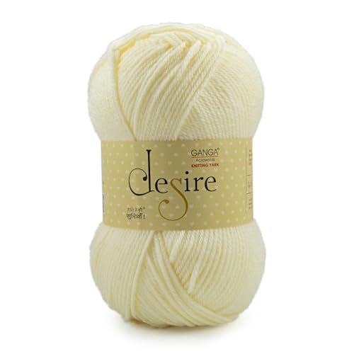 Image of Ganga Acrowool Desire 100% Acrylic Aran Weight Yarn (Pack of 1 ball - 100g) - approx. 200mtr Premium Knitting & Crochet Yarn for Winter Sweaters, Scarves, Blankets | Medium Weight 4, UK 5 (5.5mm) Needle & UK 3 (6.5mm) Hook | Hypoallergenic, Hand Wash (Multicolor) (DSR004 - Cream)