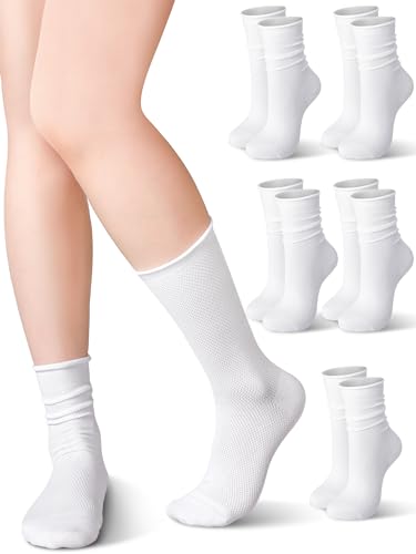 5 Pairs Summer Mesh Crew Sock Women Cotton Sock Soft Cotton Bootie Women Scrunch Roll Dress Gift