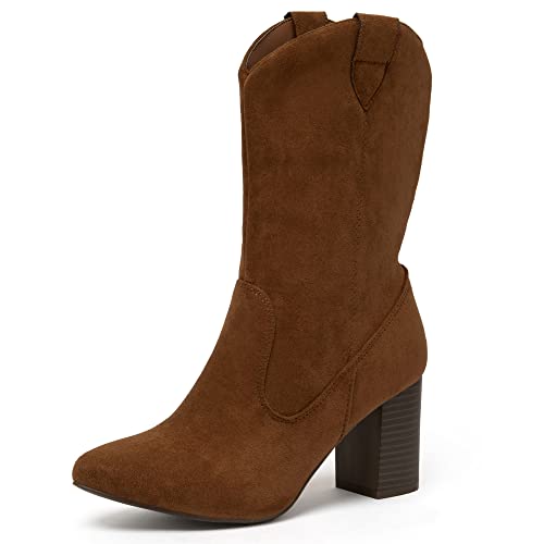 katliu Botas de Tacón para Mujer Tacon de Botas Plataforma Zapatostacón en Bloque Zapatos, Marrón 37 Cover