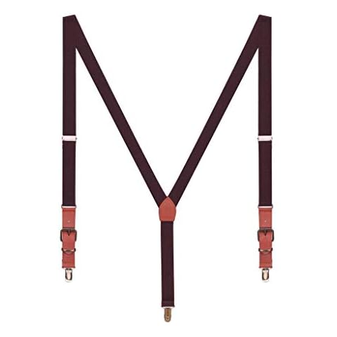 WANYING Men Women Braces Classic Retro PU Leather 3 Rustproof Clips Y-Back 2.5cm Suspenders Elastic Fits Height 140-190cm - Dark Brown Cover