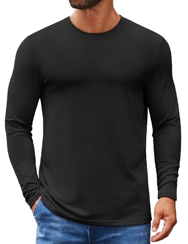 COOFANDY Men's Crew Neck T-Shirt Long Sleeve Casual Pullover Tees Soft Stretch Basic Tee Shirts