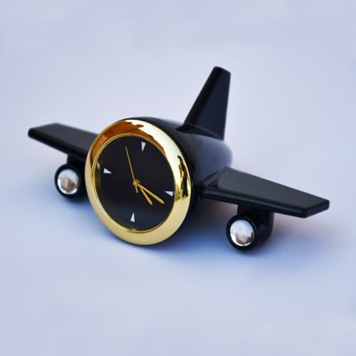 Image of Saugat Traders Airplane Table Clock Showpiece - Analog Aeroplane Clock for Office Desk, Study Table - Corporate Gift for Client, Employees, Men, Boys (Black), Stainless Steel, 10x5 Cm