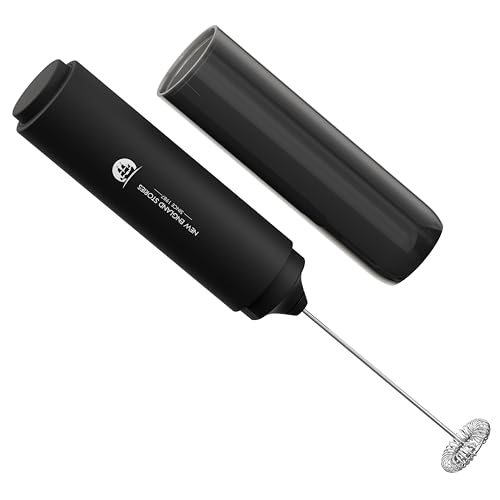 Travel Milk Frother with Cover - Handheld Electric Foam Maker with Stainless Steel Whisks