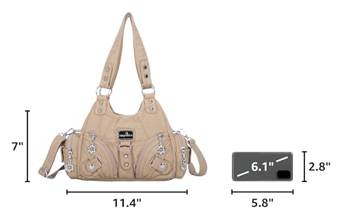 Image of Angel Kiss Purses for Women Small Hobo Shoulder Bags Vagen Leather Multi-Pocket Tote Bag with Zipper