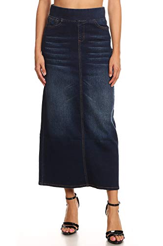 Fashion2Love Women's Juniors/Plus Size High Waisted Shaping Pull-On Stretch Denim Long Skirt