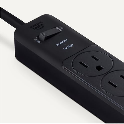 Image of Amazon Basics Surge Protector Power Strip, 6-Outlet, 790 Joules, 6ft Extension Cord, Black, LED Indicator (Pack of 2)