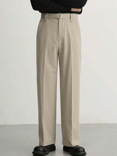 Men's High - Waisted Wide - Leg Pleated Business Casual Trousers with Adjustable Belt Buckle3